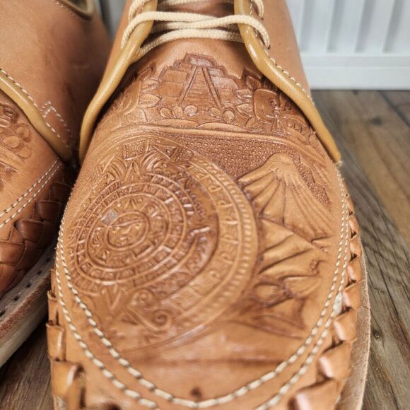 Artesanias La Zarca Embossed Aztec Men 12 Brown Leather Handcrafted Mexico Shoes main image 8